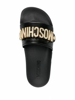 Moschino lettering logo flat slides