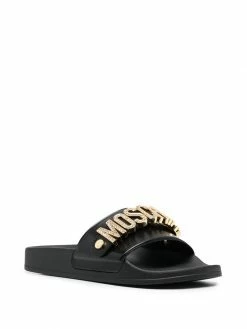 Moschino lettering logo flat slides
