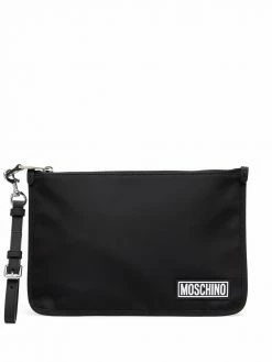 Moschino logo-patch clutch bag