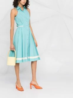 Moschino contrast-stripe pleated shirtdress