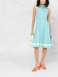 Moschino contrast-stripe pleated shirtdress