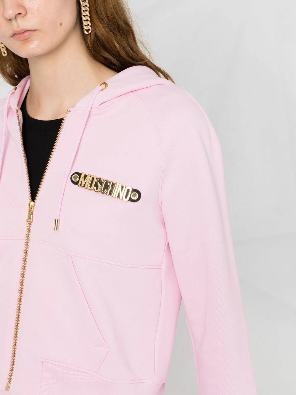 New ๐ Moschino Logo plaque zip up hoodie ๐ 5 Moschino logo-plaque zip-up hoodie