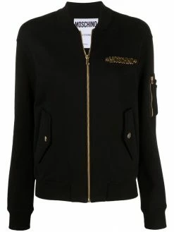 Moschino logo-plaque zip-up fleece jacket