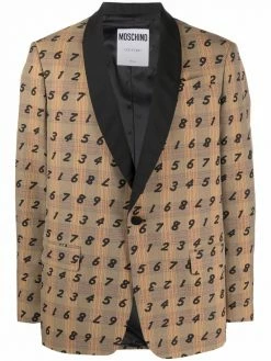 Moschino numerical print Prince of Wales check blazer