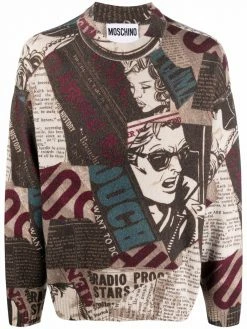 Moschino newspaper-print virgin wool jumper