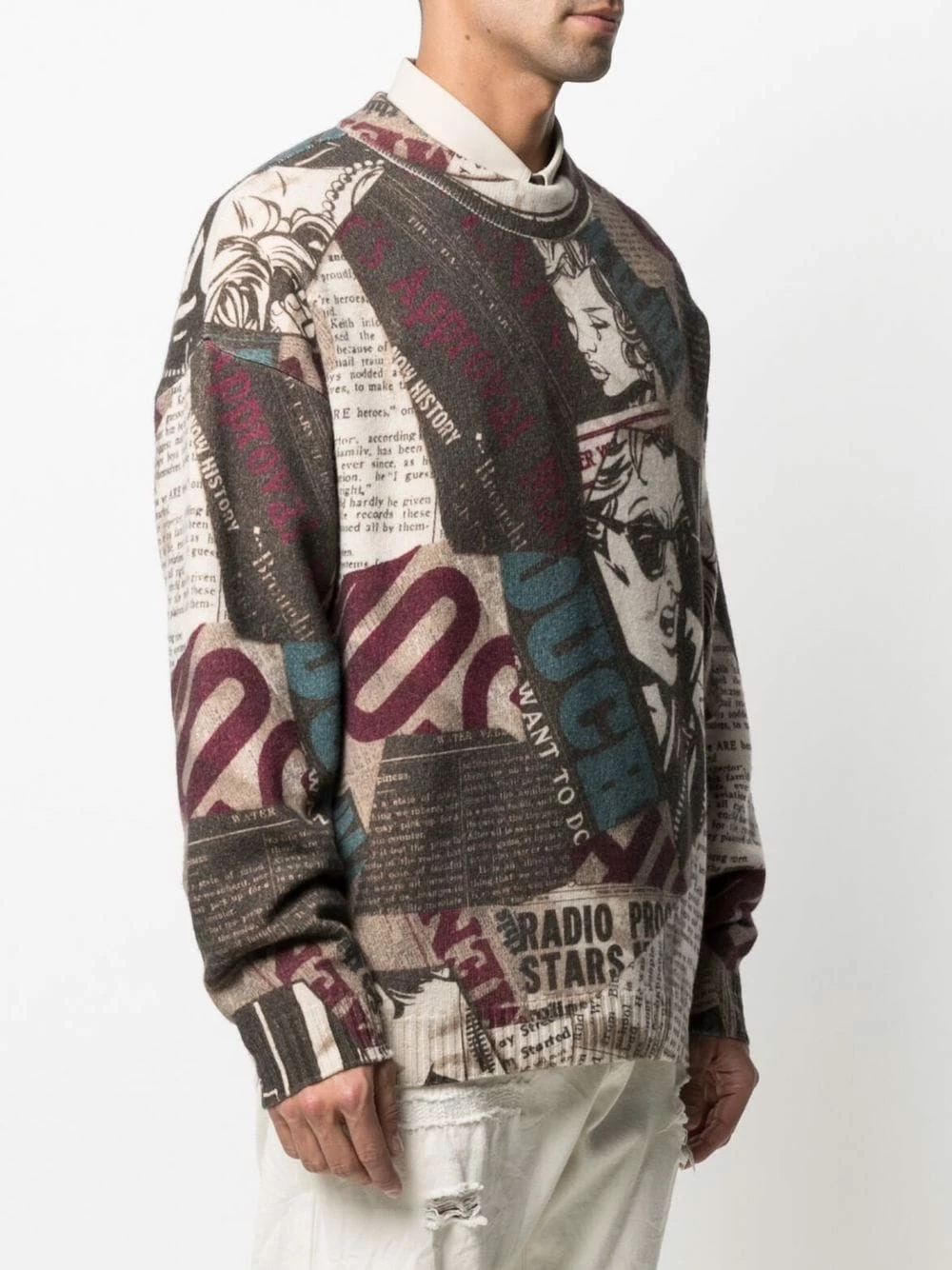 Deals ๐ Moschino Newspaper print virgin wool jumper ๐ 5 Moschino newspaper-print virgin wool jumper