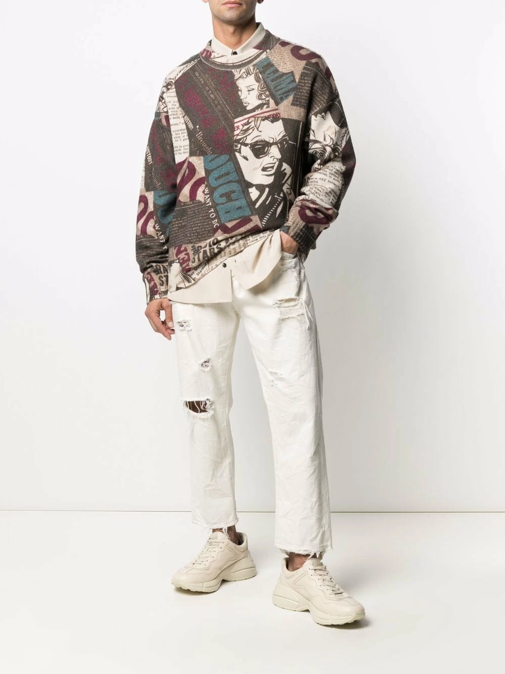 Deals ๐ Moschino Newspaper print virgin wool jumper ๐ 4 Moschino newspaper-print virgin wool jumper