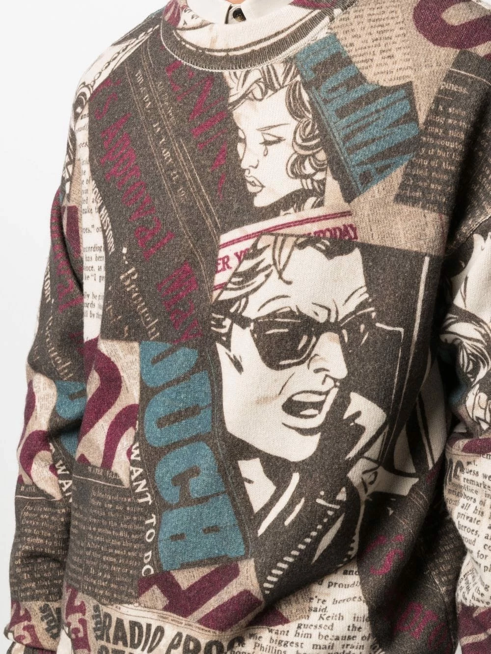 Deals ๐ Moschino Newspaper print virgin wool jumper ๐ 7 Moschino newspaper-print virgin wool jumper