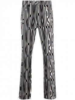 Moschino Warped Logo print slim-fit gabardine trousers