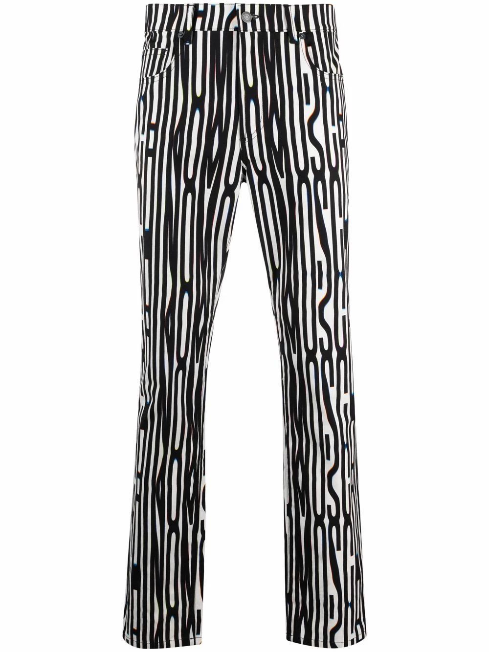Discount โค๏ธ Moschino Warped Logo print slim fit gabardine trousers ๐ฅฐ 3 Moschino Warped Logo print slim-fit gabardine trousers