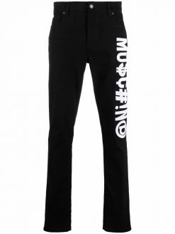 Moschino Symbols logo embroidered skinny gabardine trousers