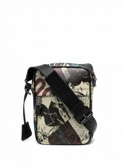 Moschino newspaper-print messenger bag