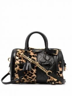 Moschino leopard-print panelled bowling bag