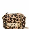 Moschino logo-lettering leopard-print camera bag