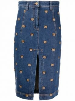 Moschino embroidered-Teddy denim skirt