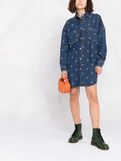Moschino Teddy-embroidered denim shirtdress