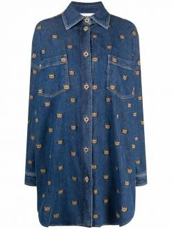 Moschino Teddy-embroidered denim shirtdress