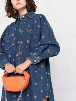 Moschino Teddy-embroidered denim shirtdress