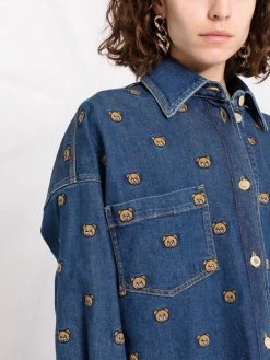 Moschino Teddy-embroidered denim shirtdress
