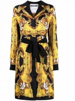 Moschino Teddy-print silk shirt dress