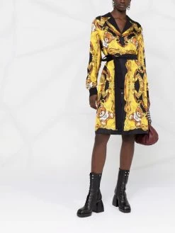 Moschino Teddy-print silk shirt dress