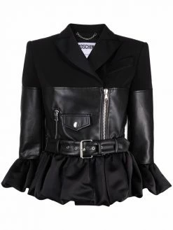Moschino panelled peplum biker jacket