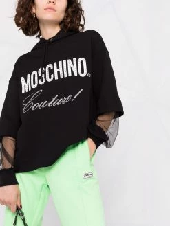 Moschino rhinestone-embellished logo hoodie