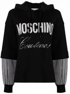 Moschino rhinestone-embellished logo hoodie