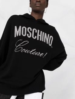 Moschino intarsia logo knitted hoodie
