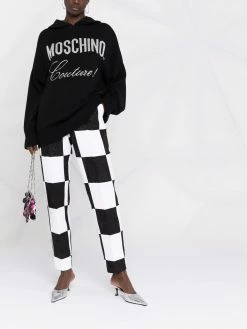Moschino intarsia logo knitted hoodie