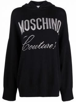 Moschino intarsia logo knitted hoodie