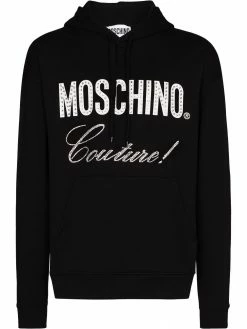 Moschino crystal-embellished logo-print drawstring hoodie