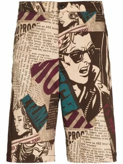 Moschino newspaper print Bermuda shorts