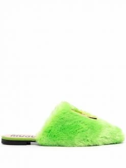 Moschino logo-plaque faux-fur mules