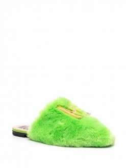 Moschino logo-plaque faux-fur mules
