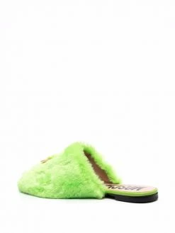 Moschino logo-plaque faux-fur mules