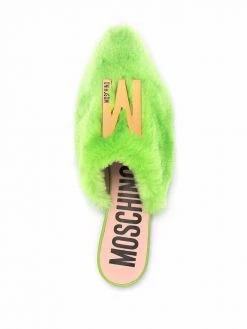Moschino logo-plaque faux-fur mules