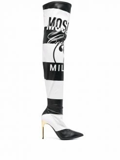 Moschino Double Question mark stripe print boots