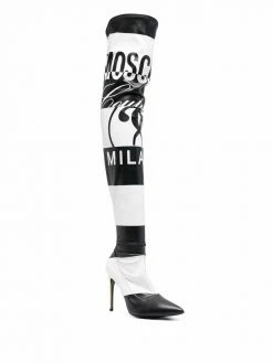 Moschino Double Question mark stripe print boots