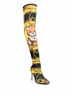Moschino Teddy-print thigh-high boots