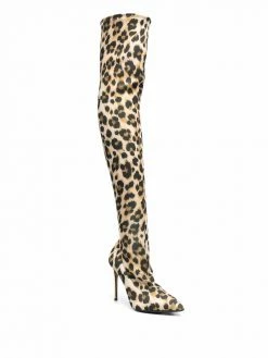 Moschino leopard print thigh high boots