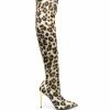 Moschino leopard print thigh high boots