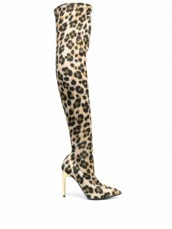 Moschino leopard print thigh high boots