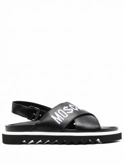 Moschino embroidered-logo cross-strap slides