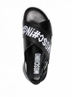 Moschino embroidered-logo cross-strap slides