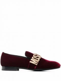 Moschino lettering logo velvet loafers