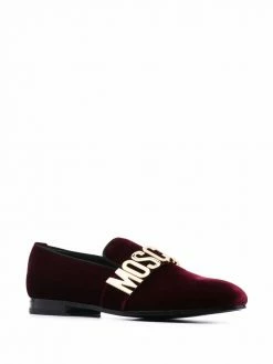Moschino lettering logo velvet loafers