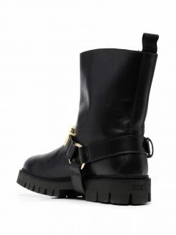 Moschino logo-lettered stirrup-detail biker boots