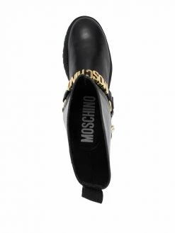 Moschino logo-lettered stirrup-detail biker boots
