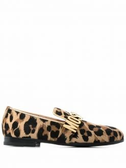Moschino leopard print logo-lettered loafers